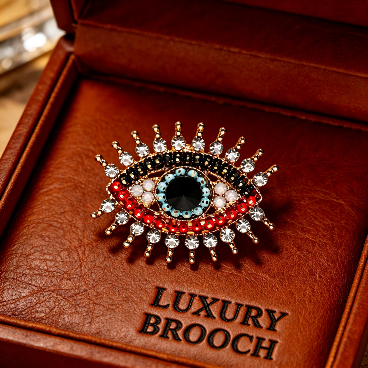 QZY Vintage Evil Eye Rhinestone Brooch Copper Electroplated Women Commute Pin