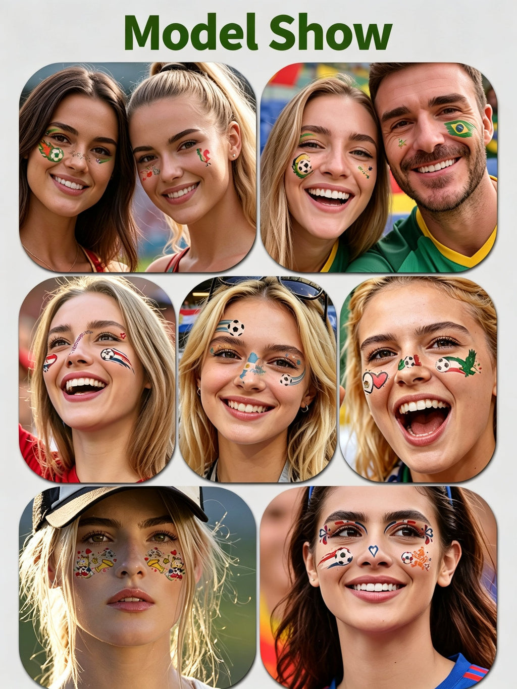 RCT 2026 World Cup Face Paint Temporary Tattoos – 5 Pack | Soccer Makeup Stickers, Safe Soy Ink, Waterproof, RoHS CE CPC UKCA Certified