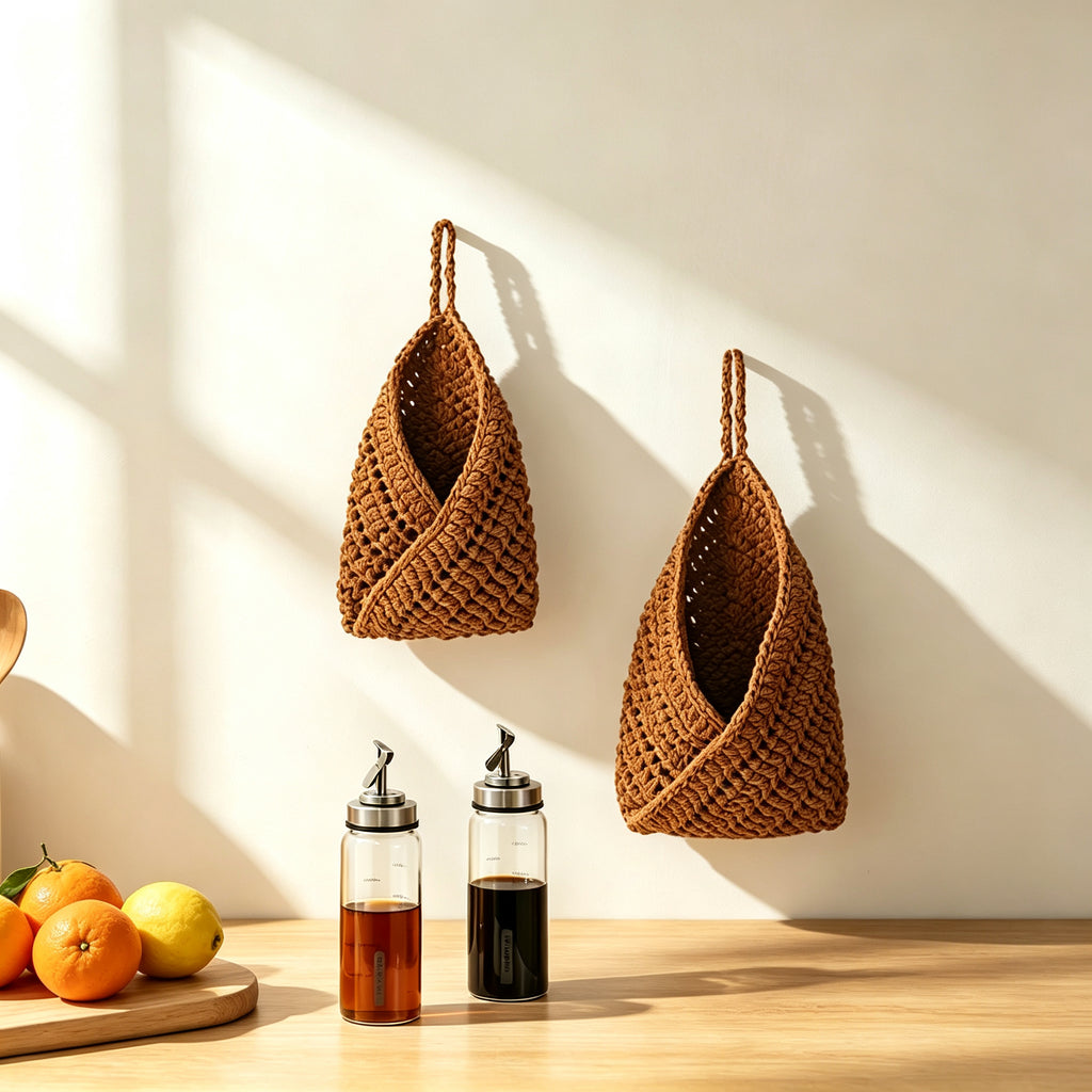 JXG Hand Crochet Cotton Wall Hanging Storage Basket Kitchen Fruit Vegetable Organizer Home Decor