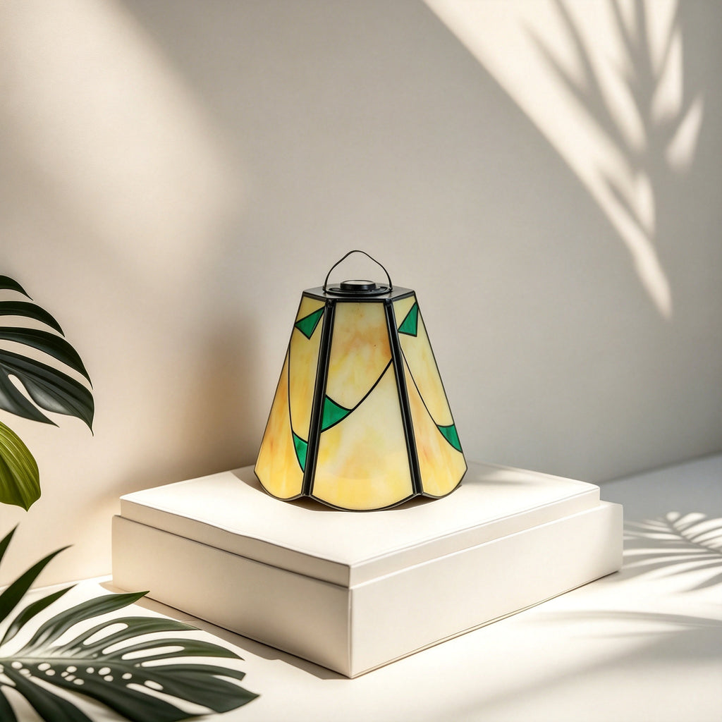 YAP Custom Made 2Pcs Stained Glass Copper Foil Inlay Replacement Lamp Shade, Chinese Geometric Lampshade