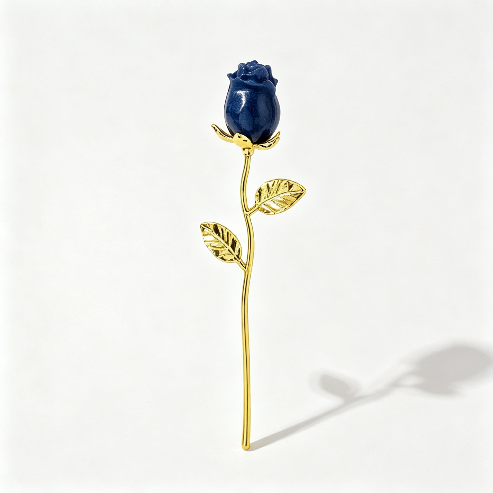 RYS Natural Crystal Rose Flower Figurine | Hand-Carved Gemstone Rose with Gold/Silver Metal Stem - Valentine's & Wedding Favor Gift