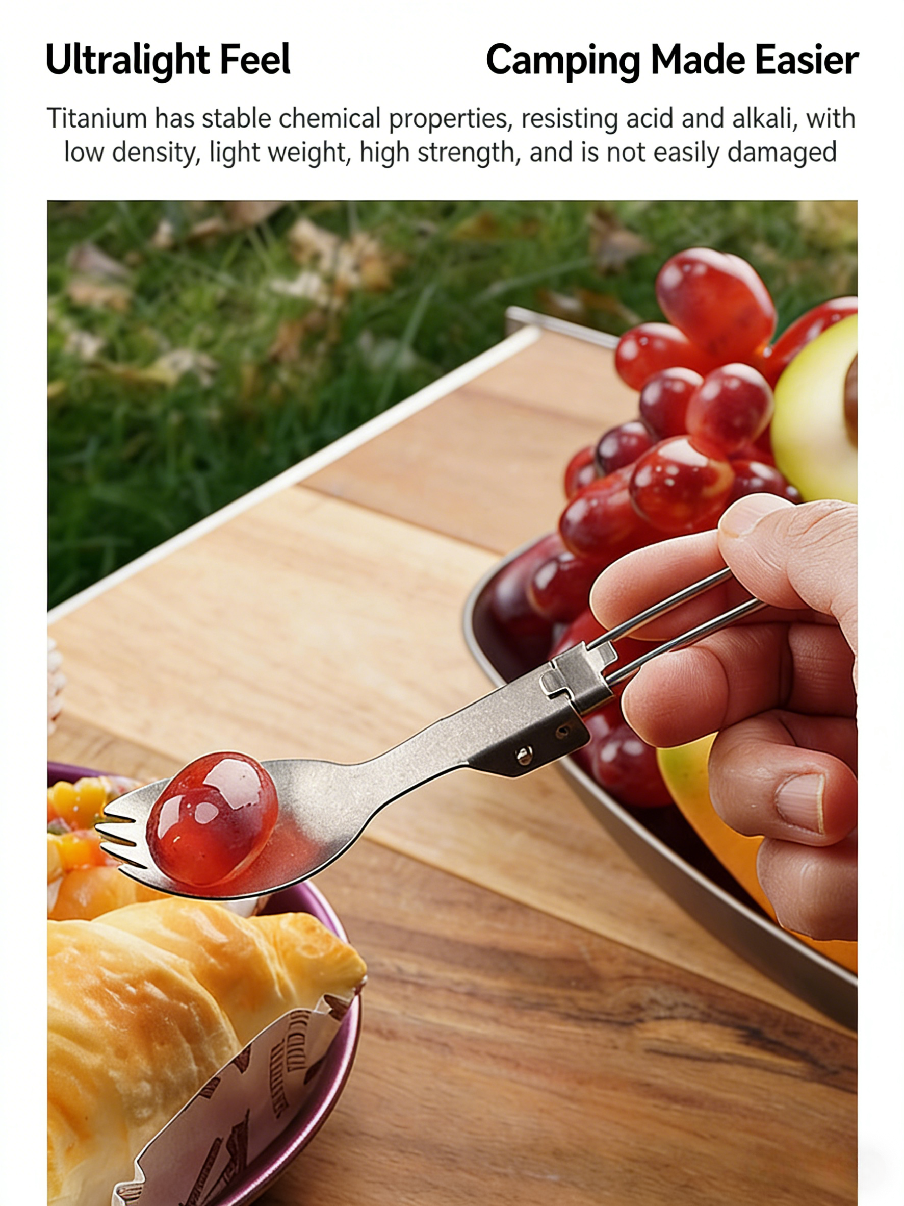 SNR Reines Titan Faltbares Besteckset, Leichtgewicht Gabel Löffel Essstäbchen 4-teiliges Set für Outdoor Camping