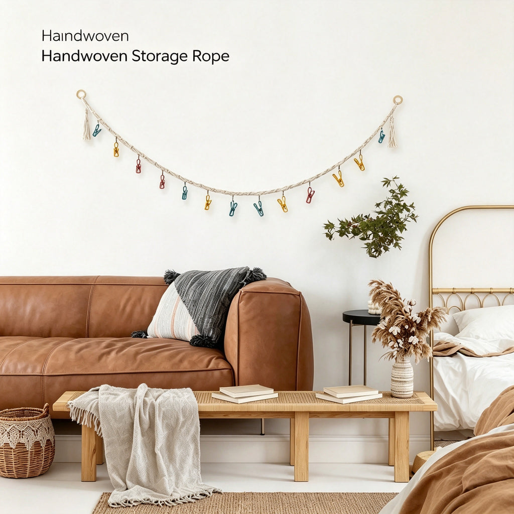 JXG Handwoven Cotton Hanging Rope Plush Toy Storage Wall Garland Ins Style Home Decor