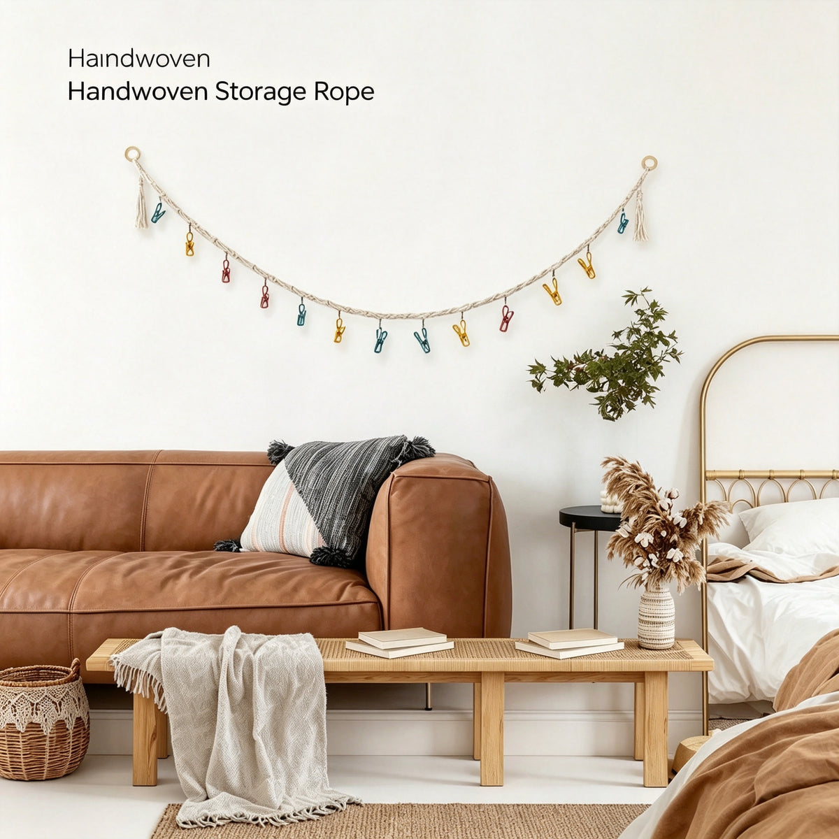 JXG Handwoven Cotton Hanging Rope Plush Toy Storage Wall Garland Ins Style Home Decor