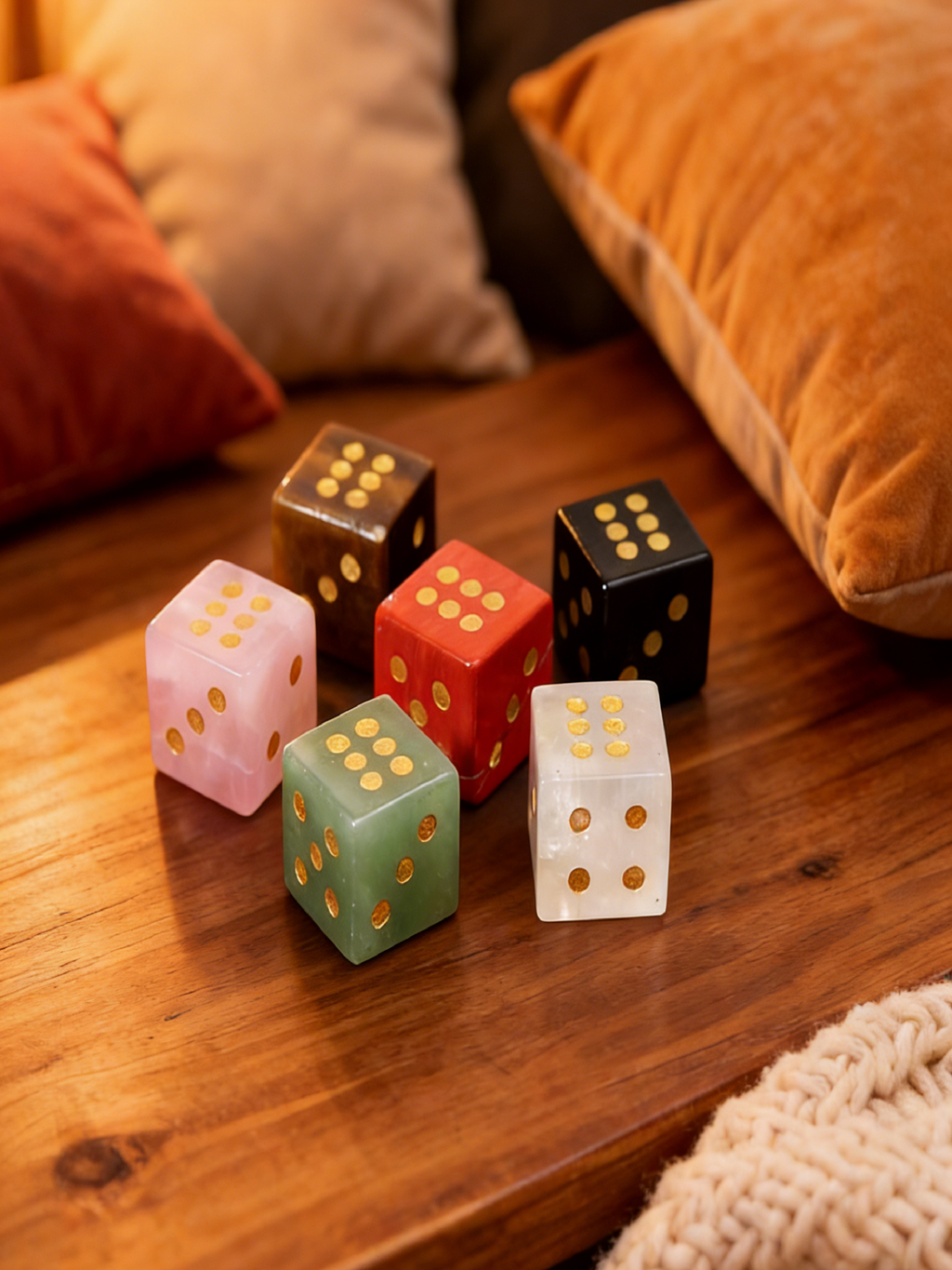 Runyangshi Natural Crystal Dice - Hand-Carved 12g Gemstone Dice for Tabletop Games, Divination & Gifts