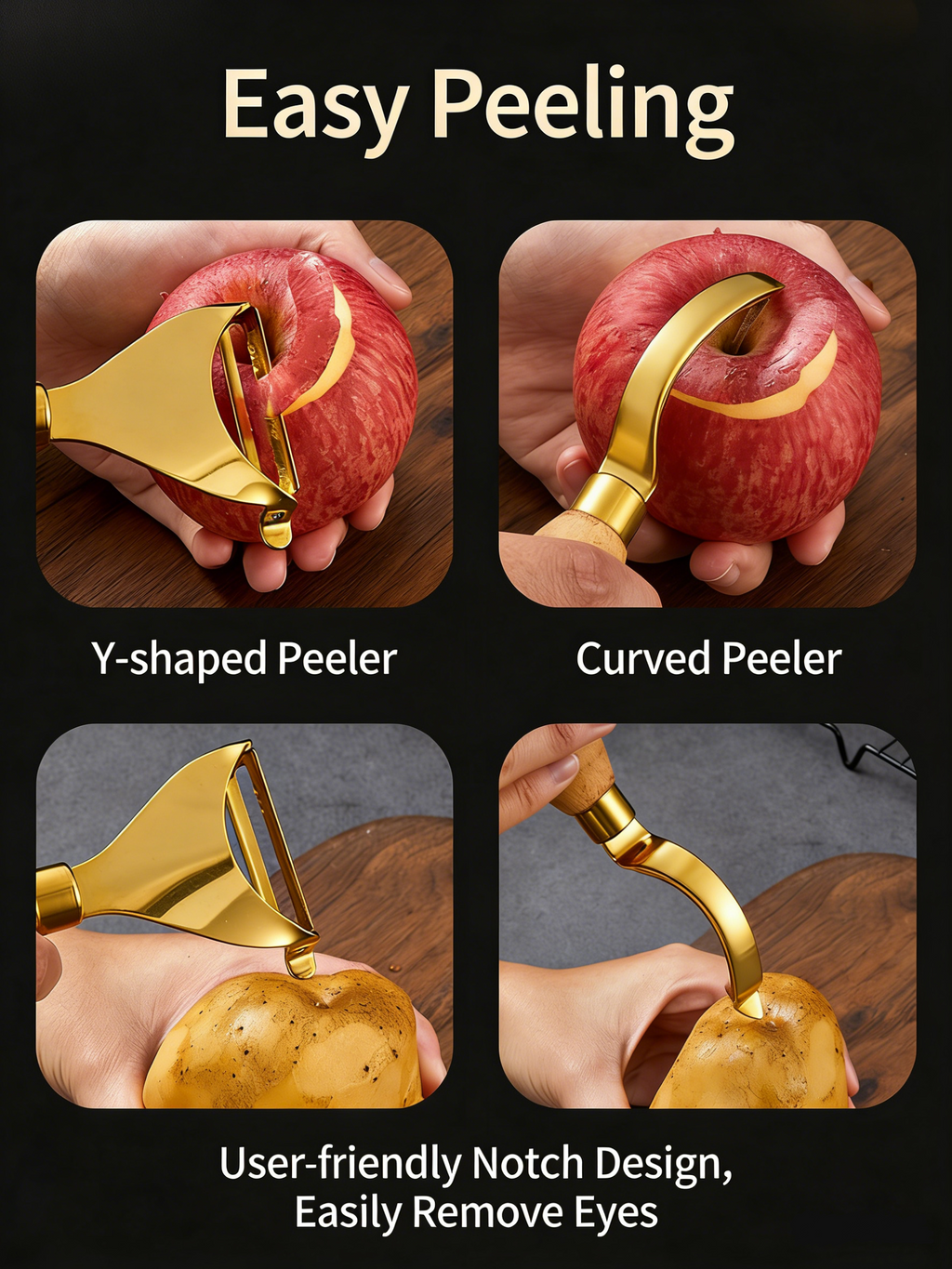 HGD 304 Stainless Steel Fruit Tool with Beech Wood Handle | Melon Baller, Carving Knife & Peeler