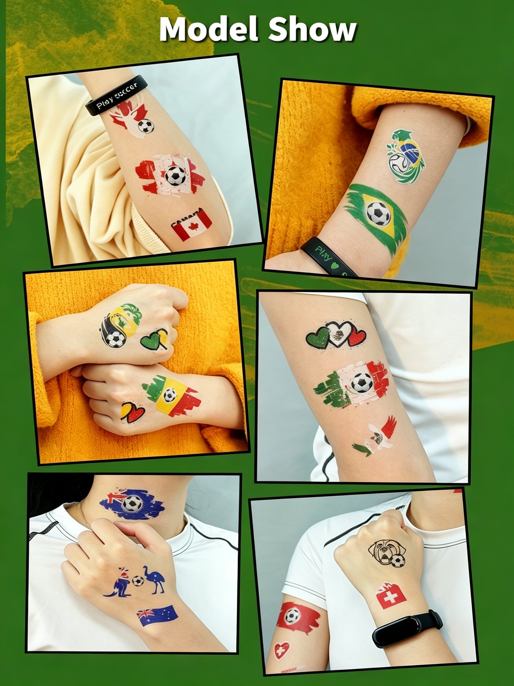 RCT 2026 World Cup Waterproof Flag Temporary Tattoos – 5 Pack | Safe Soy Ink, RoHS CE CPC UKCA Certified