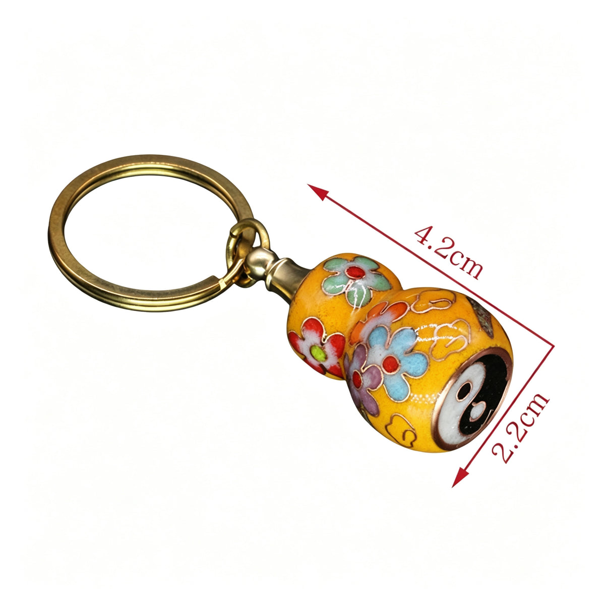 JCJ Vintage Cloisonne Enamel Gourd Keychain Handmade Chinese Bagua Charm