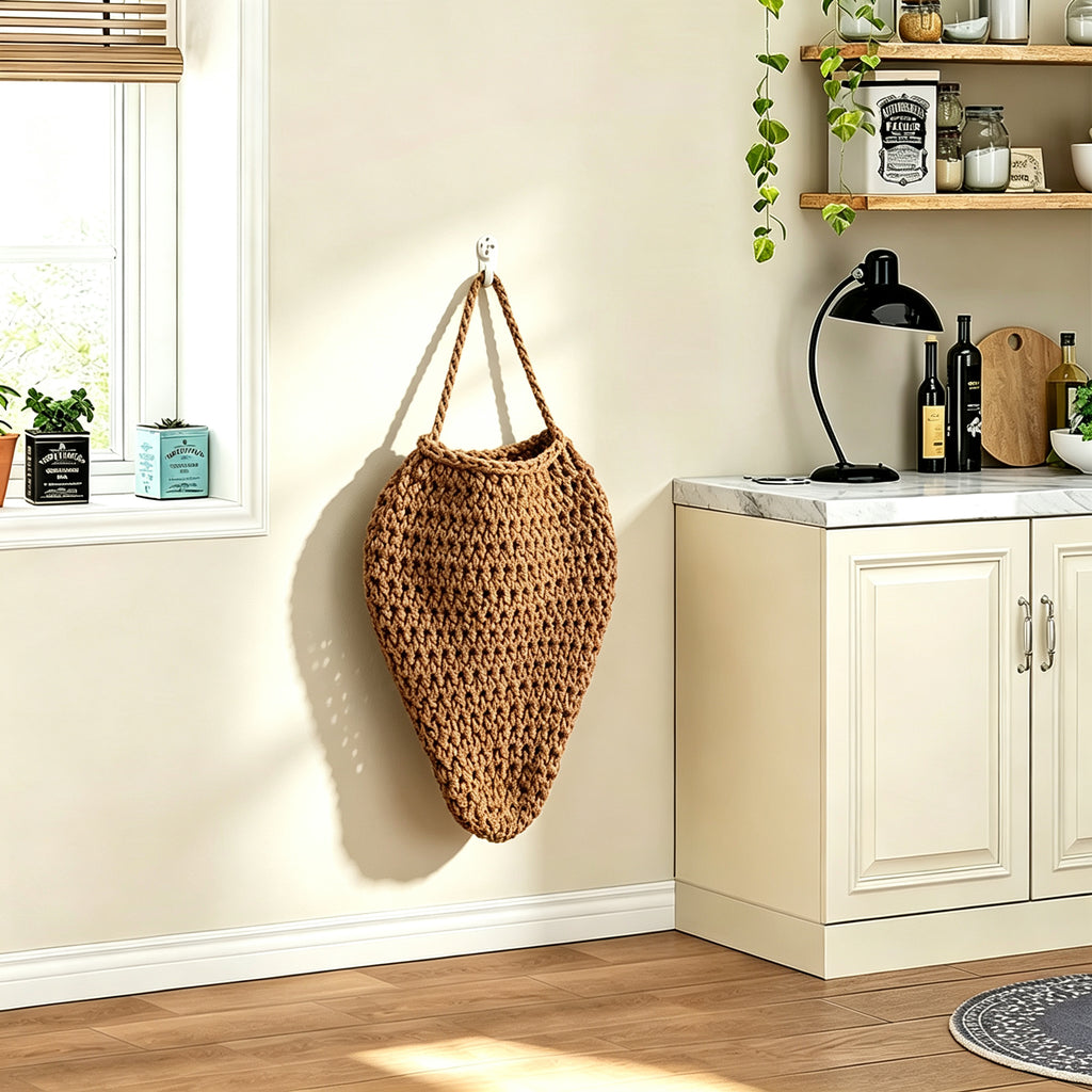 JXG Handwoven Cotton Strawberry Shape Wall Hanging Storage Bag Kitchen Fruit Vegetable Organizer Ins Home Decor