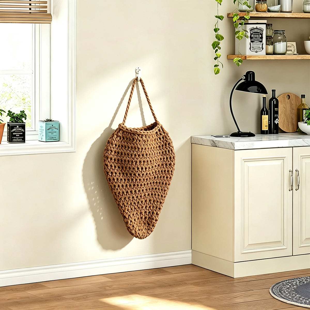 JXG Handwoven Cotton Strawberry Shape Wall Hanging Storage Bag Kitchen Fruit Vegetable Organizer Ins Home Decor