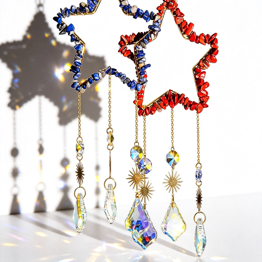 RYS Natural Crystal Chips Star Sun Catcher Hanging Ornament