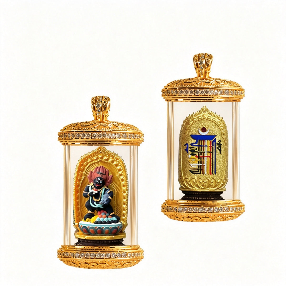 PTR Brass Hand‑painted 3D Statue Pendant Cylindrical Hollow Locket Necklace