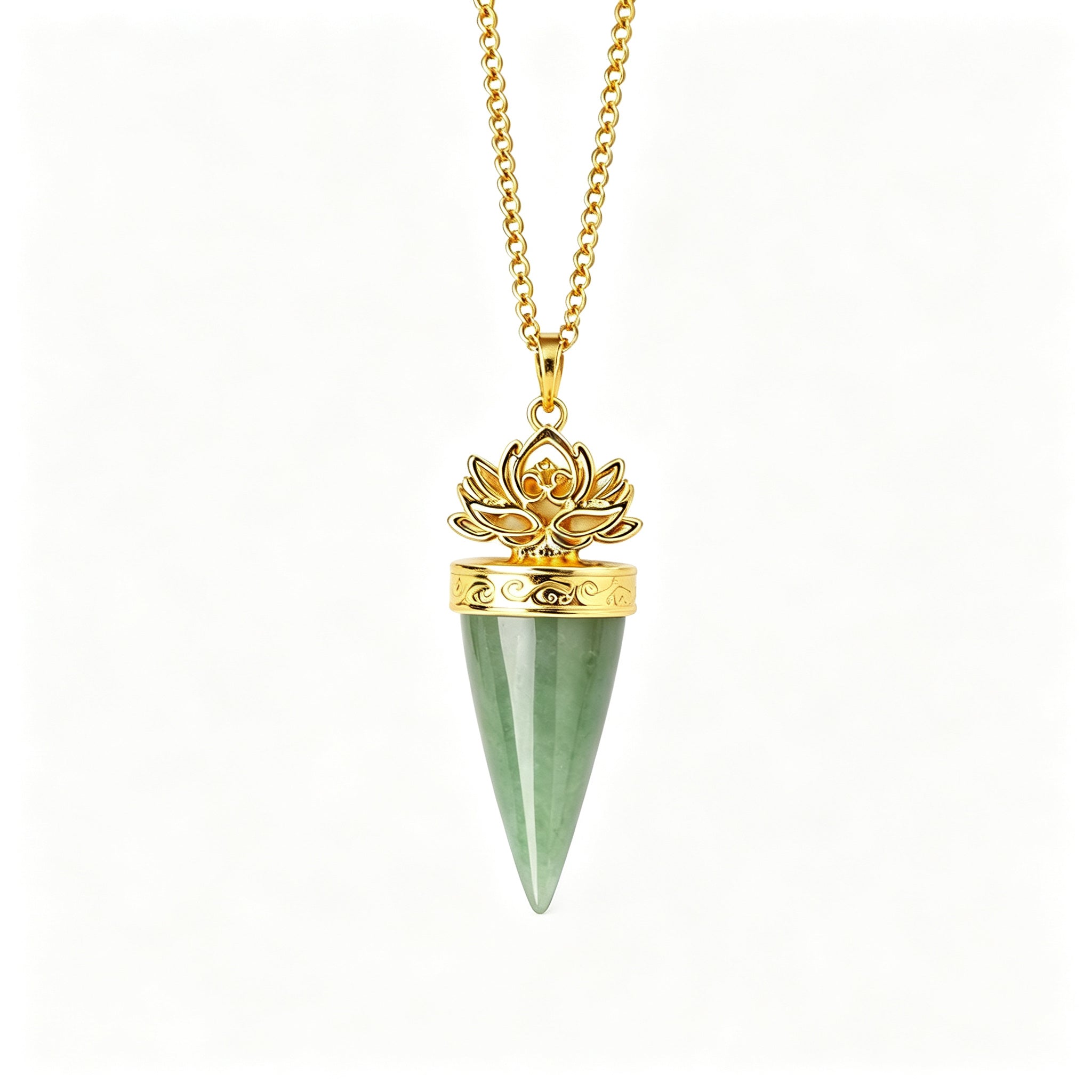 RYS Natural Crystal Golden Cone Pendulum Pendant with Chain
