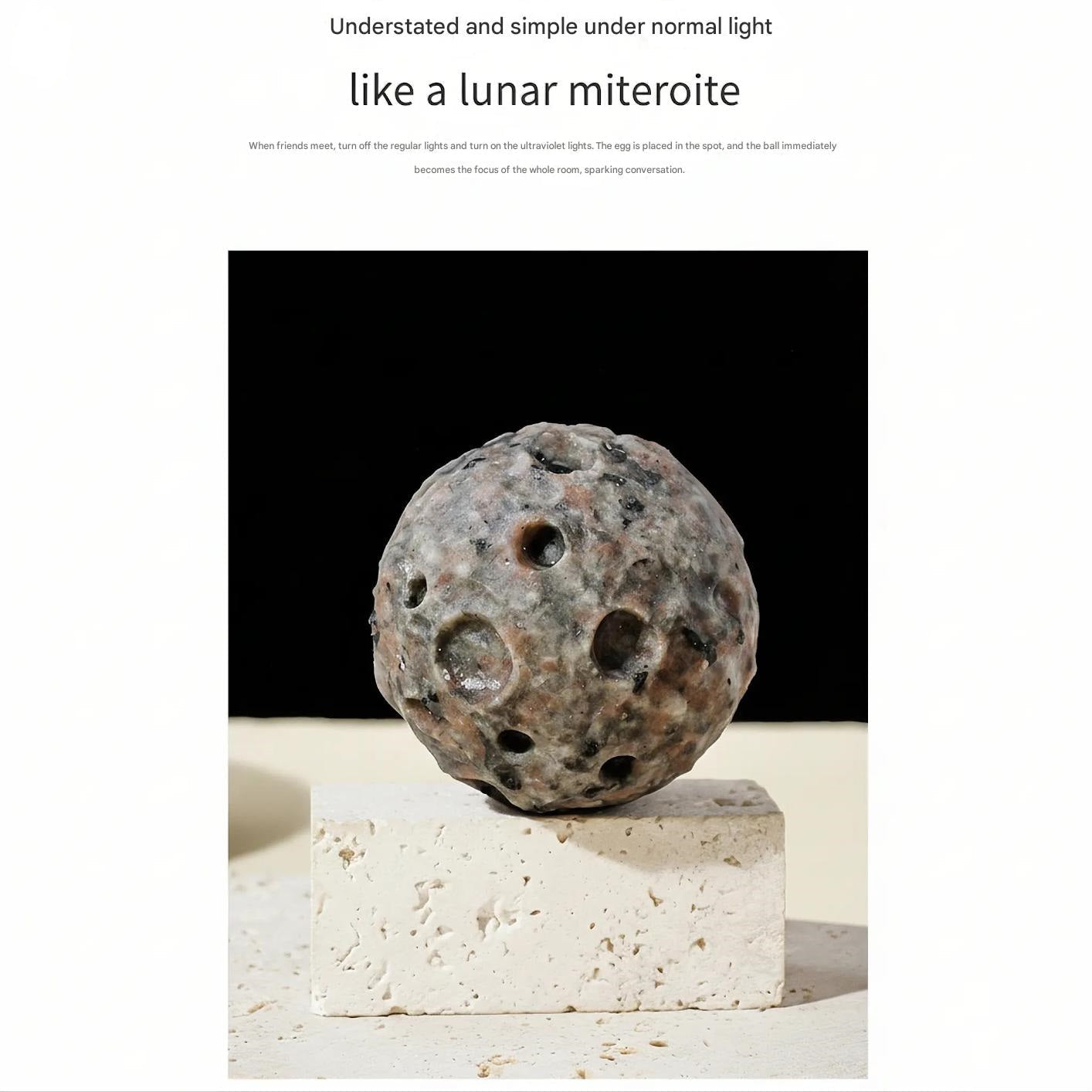 RYS Natural Flame Stone Moon Sphere Carving | UV Reactive Lunar Meteorite Crater Crystal Ball | Home Decor & Collectible Gift