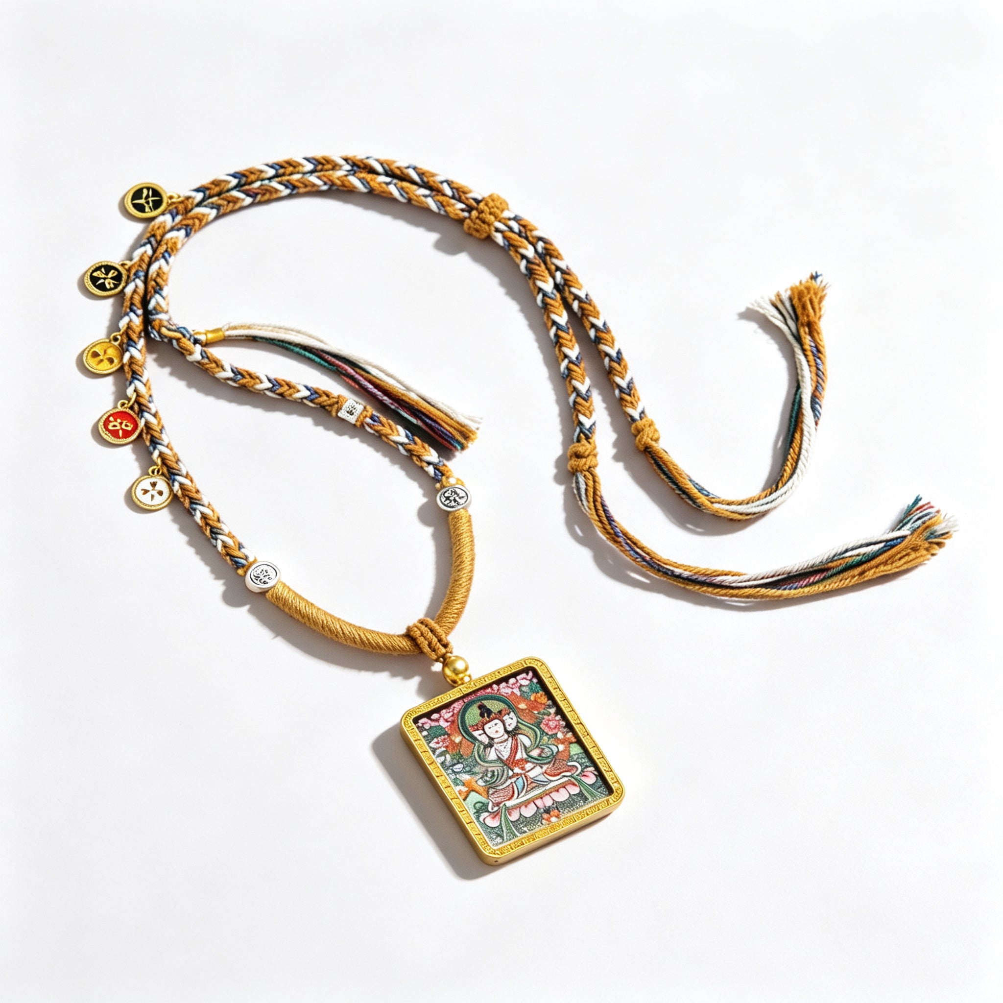 RYS Hand-Painted Thangka Buddha Pendant Necklace | 18K Gold Plated Alloy | Tibetan Patron Saint Amulet for Zodiac Signs | Spiritual Protection Jewelry