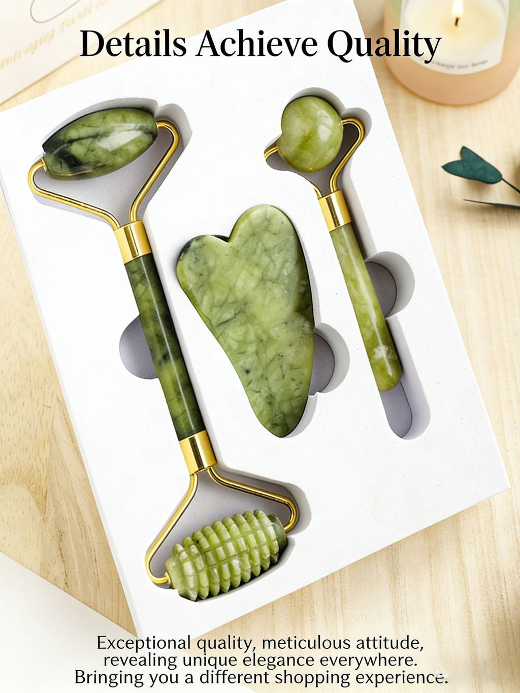 RYS Natürliches Xiuyan-Jadewalzen-Massage-Set, Jade-Gesichts- und Augenmassage-Roller & Gua-Sha-Brett Geschenkbox