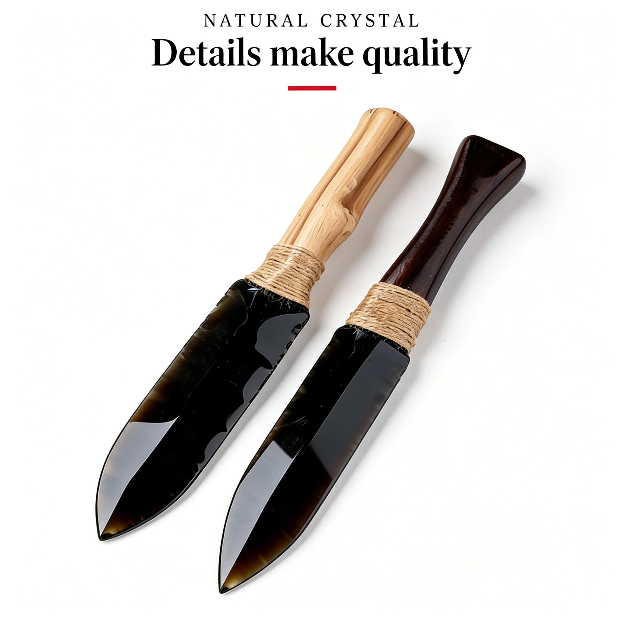 RYS Natural Obsidian Crystal Arrowhead, Hand Knapped Stone Tip with Wooden/Alloy Handle, Decorative & Ritual Use