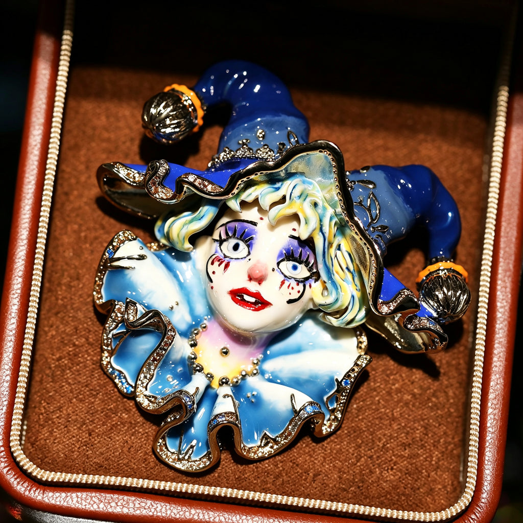 QZY Original Designer Hand Painted Enamel Clown Lady Brooch Unique Clothing Accessory