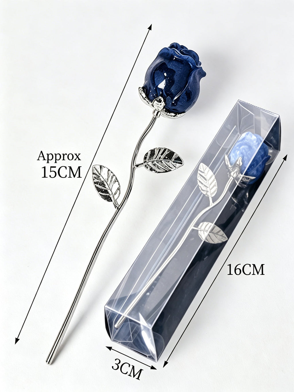 RYS Natural Crystal Rose Flower Figurine | Hand-Carved Gemstone Rose with Gold/Silver Metal Stem - Valentine's & Wedding Favor Gift
