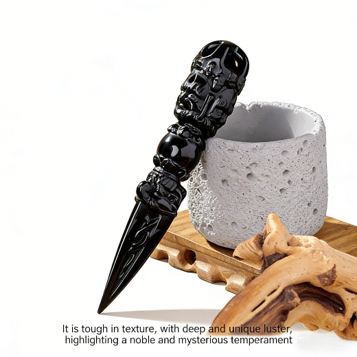 RYS Natural Obsidian Vajra Pestle Carving | Hand-Carved Phurba Dagger | Spiritual Protection Crystal Decor for Altar & Meditation