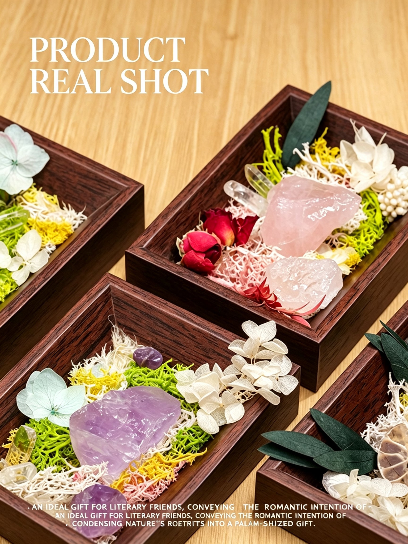 RYS 3-Inch Natural Crystal & Preserved Flower Photo Frame Ornament, Gift Box Set,Handcrafted Home Decor