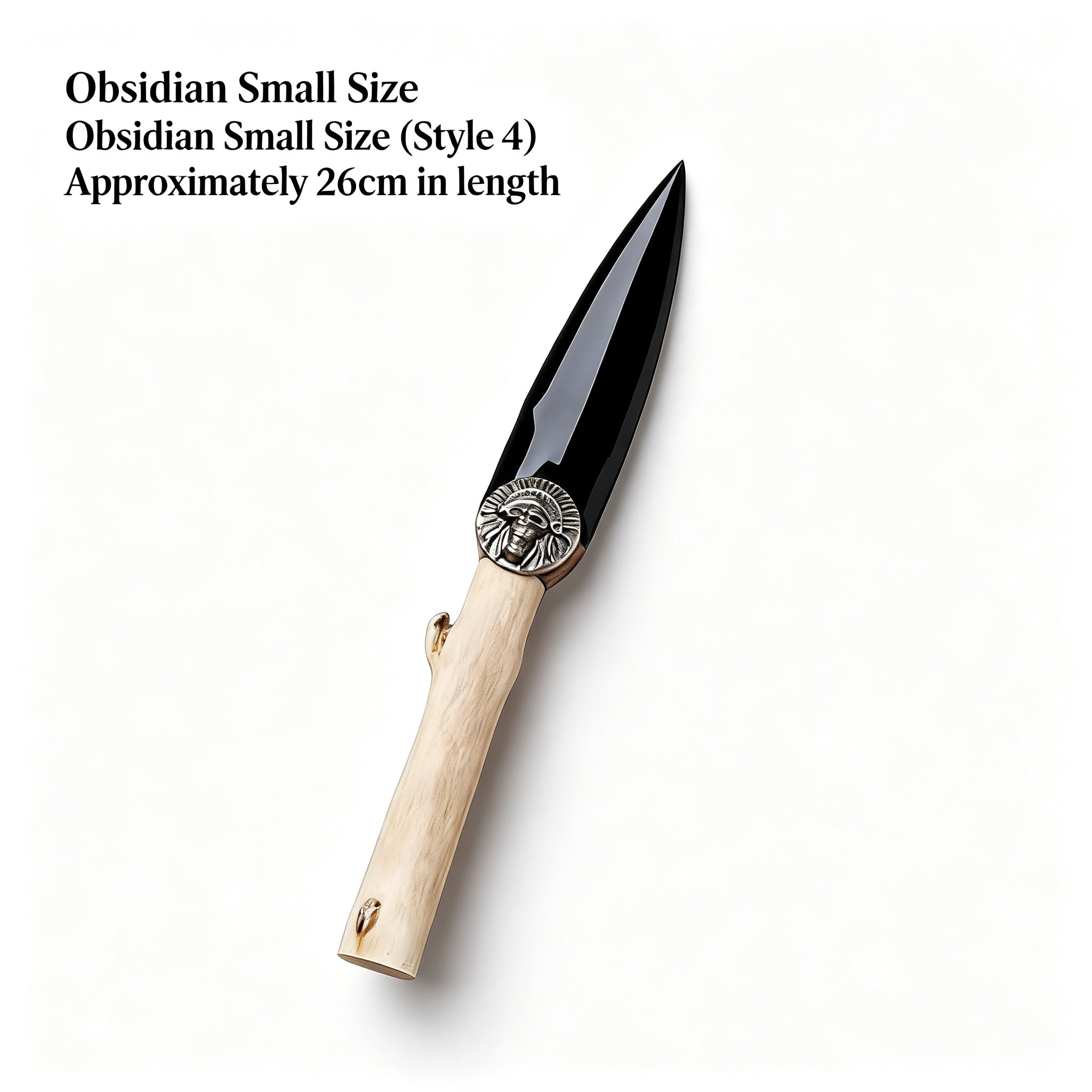RYS Natural Obsidian Crystal Arrowhead, Hand Knapped Stone Tip with Wooden/Alloy Handle, Decorative & Ritual Use