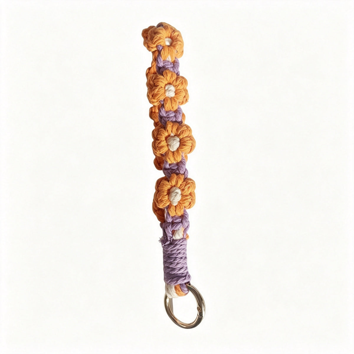JXG Handwoven Daisy Macrame Keychain Wristlet Boho Cotton Flower Key Ring Bag Charm