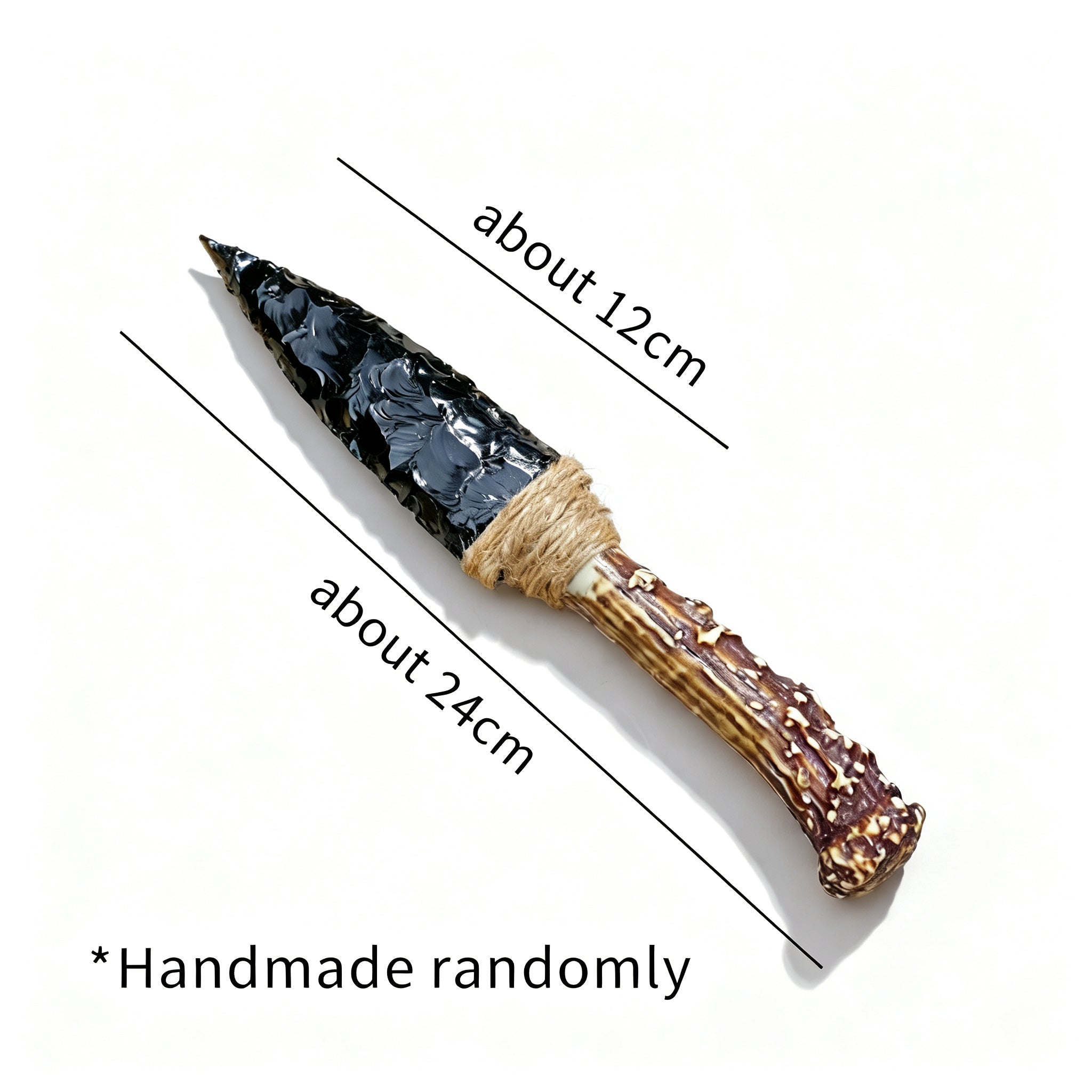 RYS Natural Obsidian Crystal Dagger, Hand Carved Stone Blade with Wooden Handle, Spiritual Ritual & Altar Decor