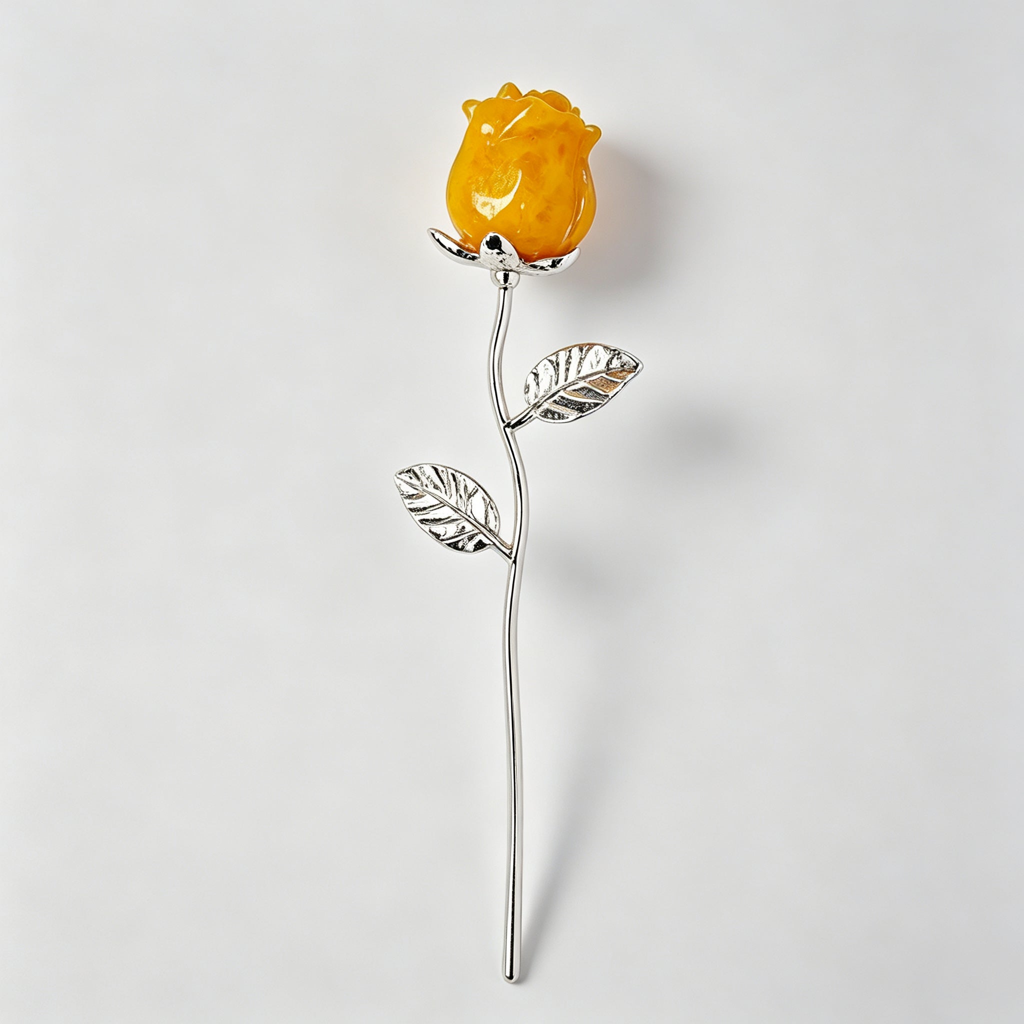 RYS Natural Crystal Rose Flower Figurine | Hand-Carved Gemstone Rose with Gold/Silver Metal Stem - Valentine's & Wedding Favor Gift