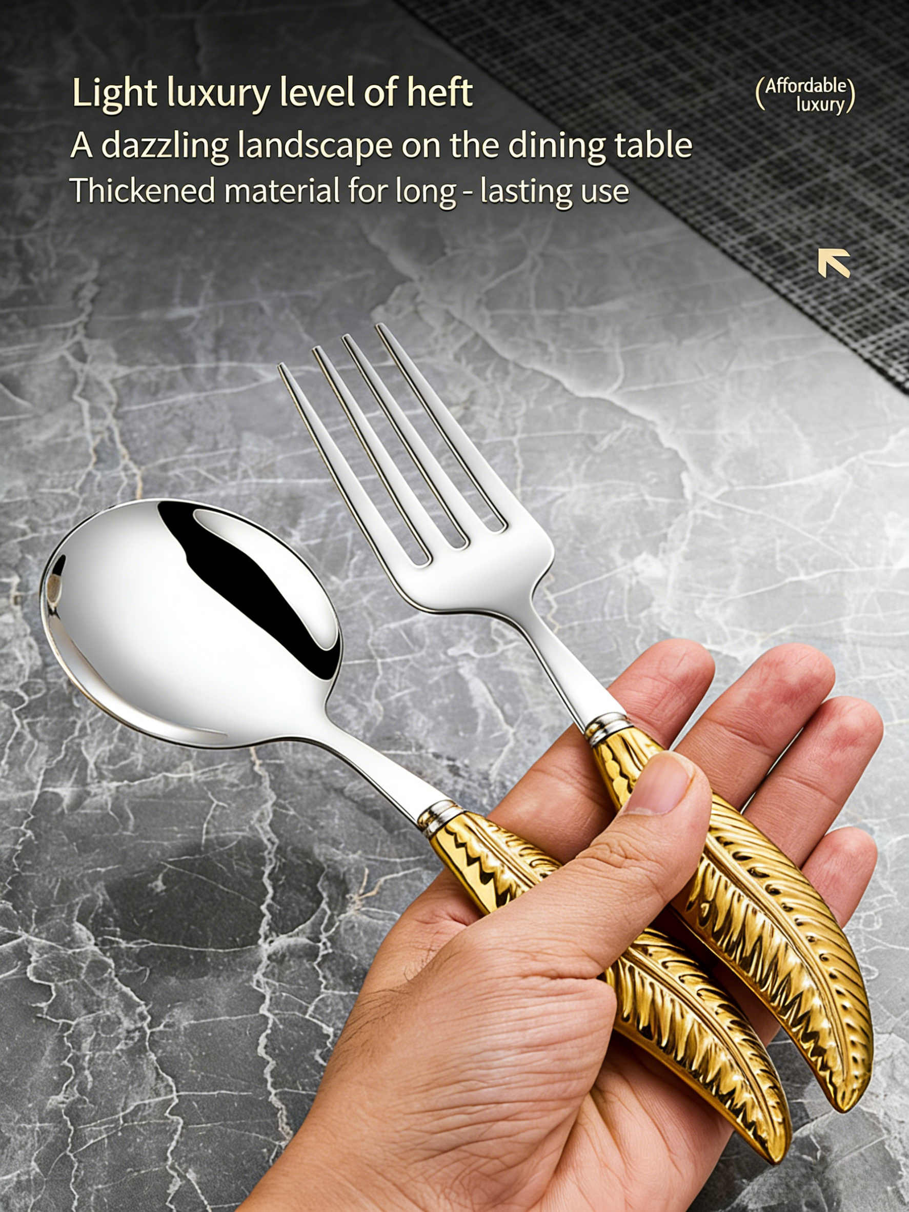 HGD 304 Stainless Steel Luxury Feather-Handled Cutlery | Premium Steak Knife Fork Spoon Set