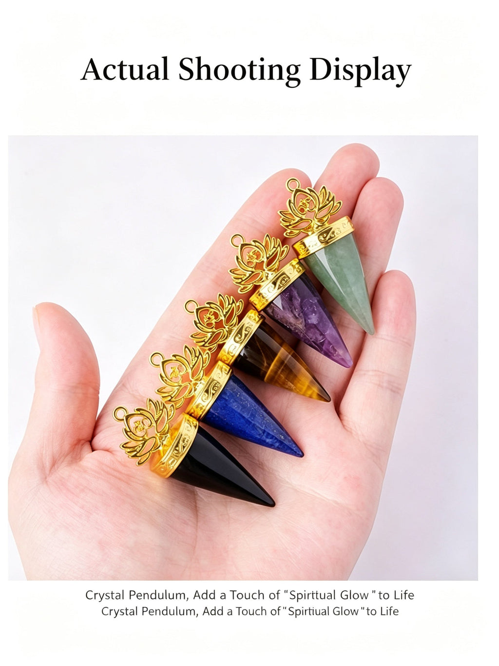 RYS Natural Crystal Golden Cone Pendulum Pendant with Chain