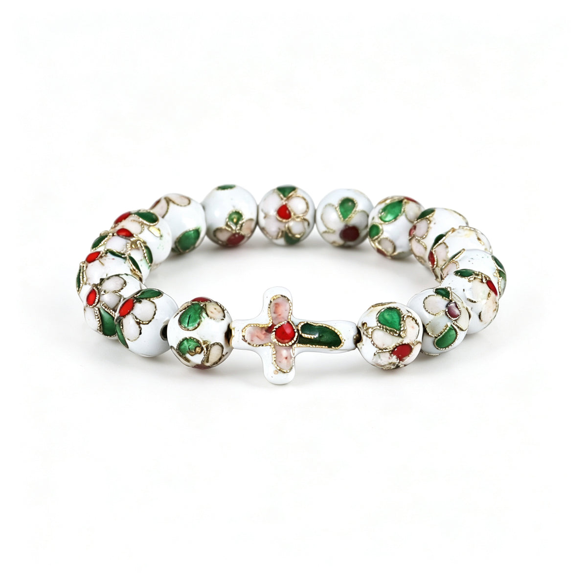JCJ Handmade Cloisonne Enamel Cross Bracelet Filigree Beaded