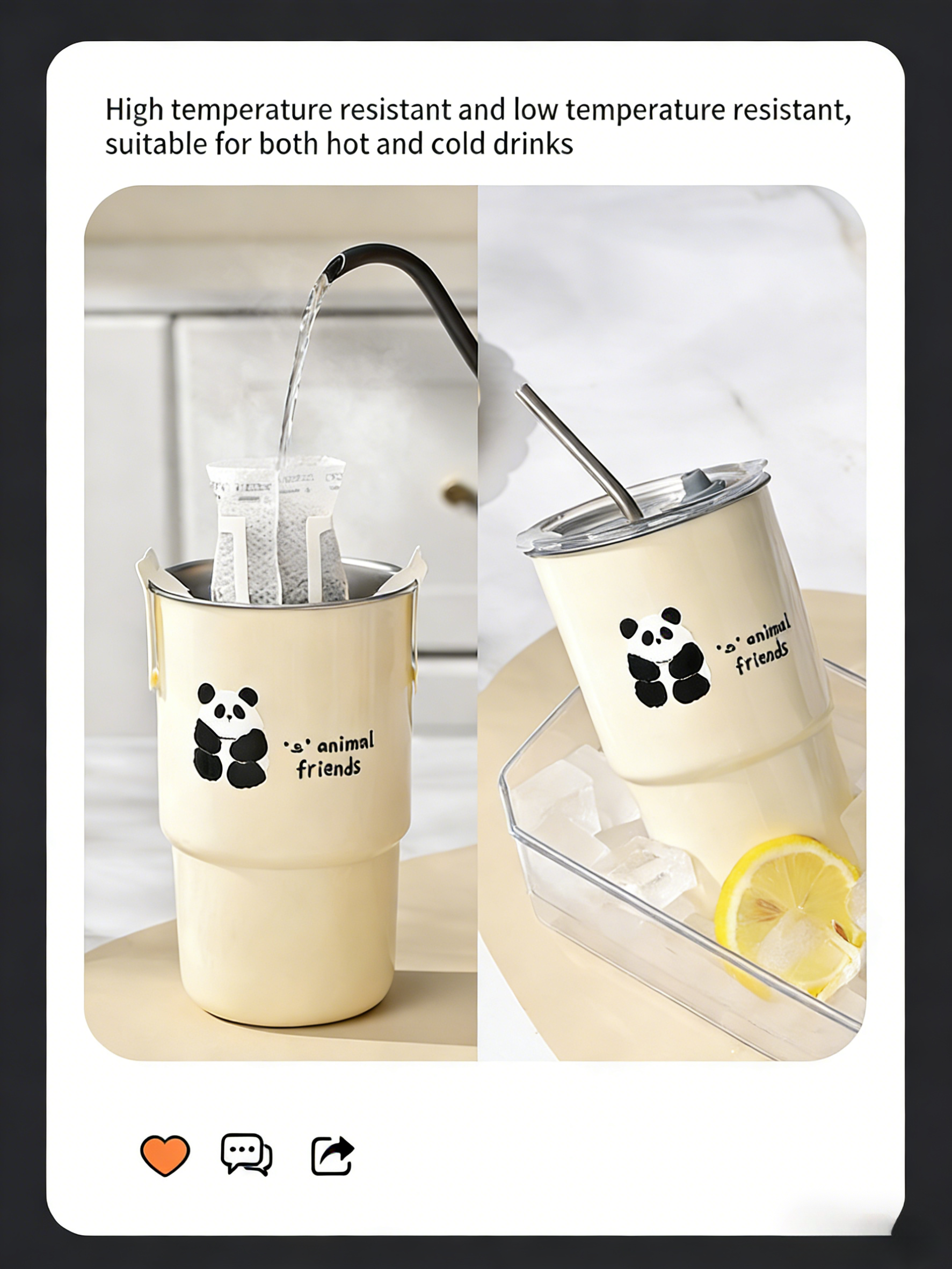 HGD Cute Panda Insulated Coffee Cup with Straw & Lid | 400/600ml Animal Theme Stainless Steel Tumbler