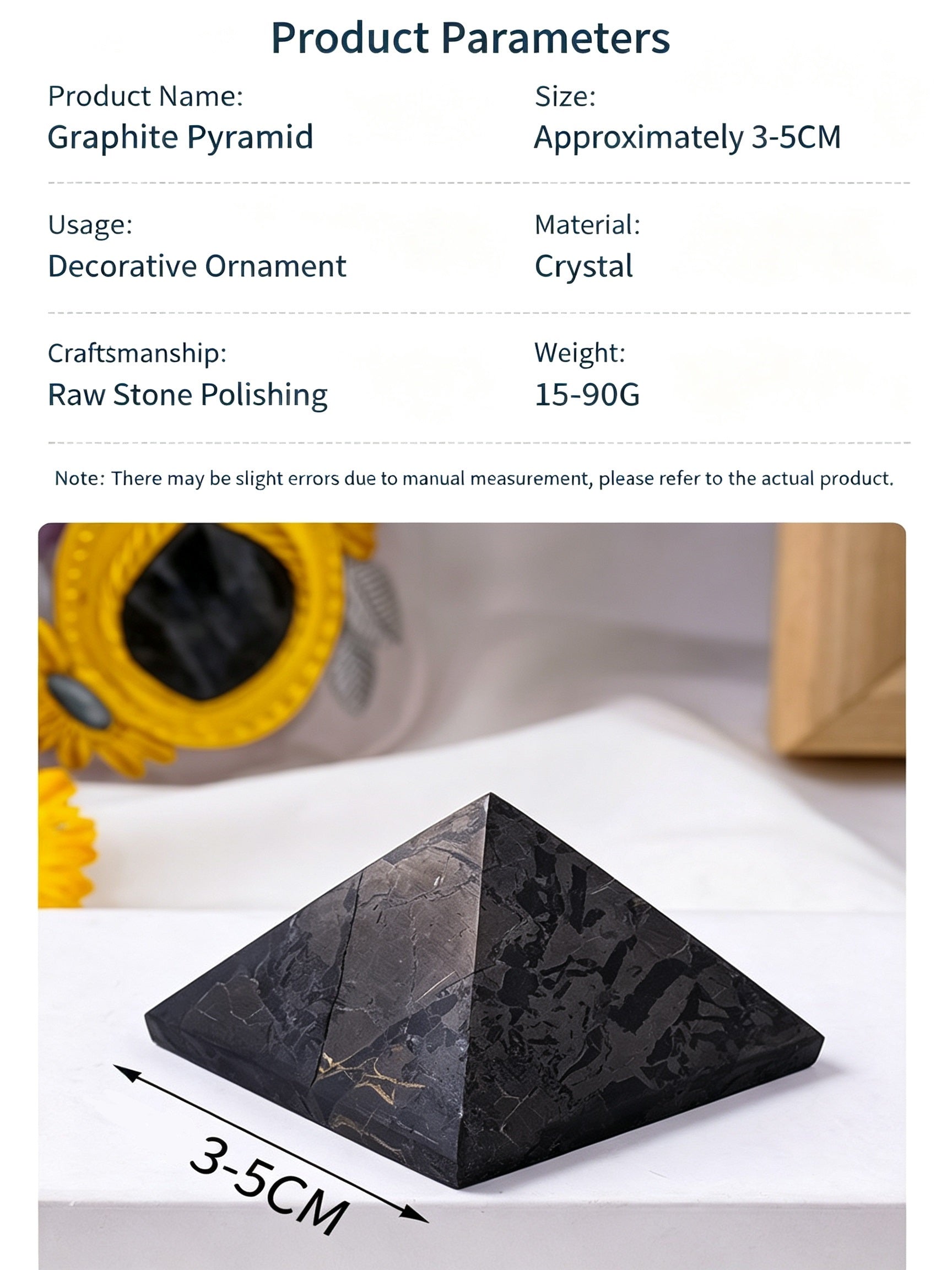 RYS Natürliche russische Schungit Pyramide Ornament | Polierter Rohstein Kristall Deko (3/4/5cm)