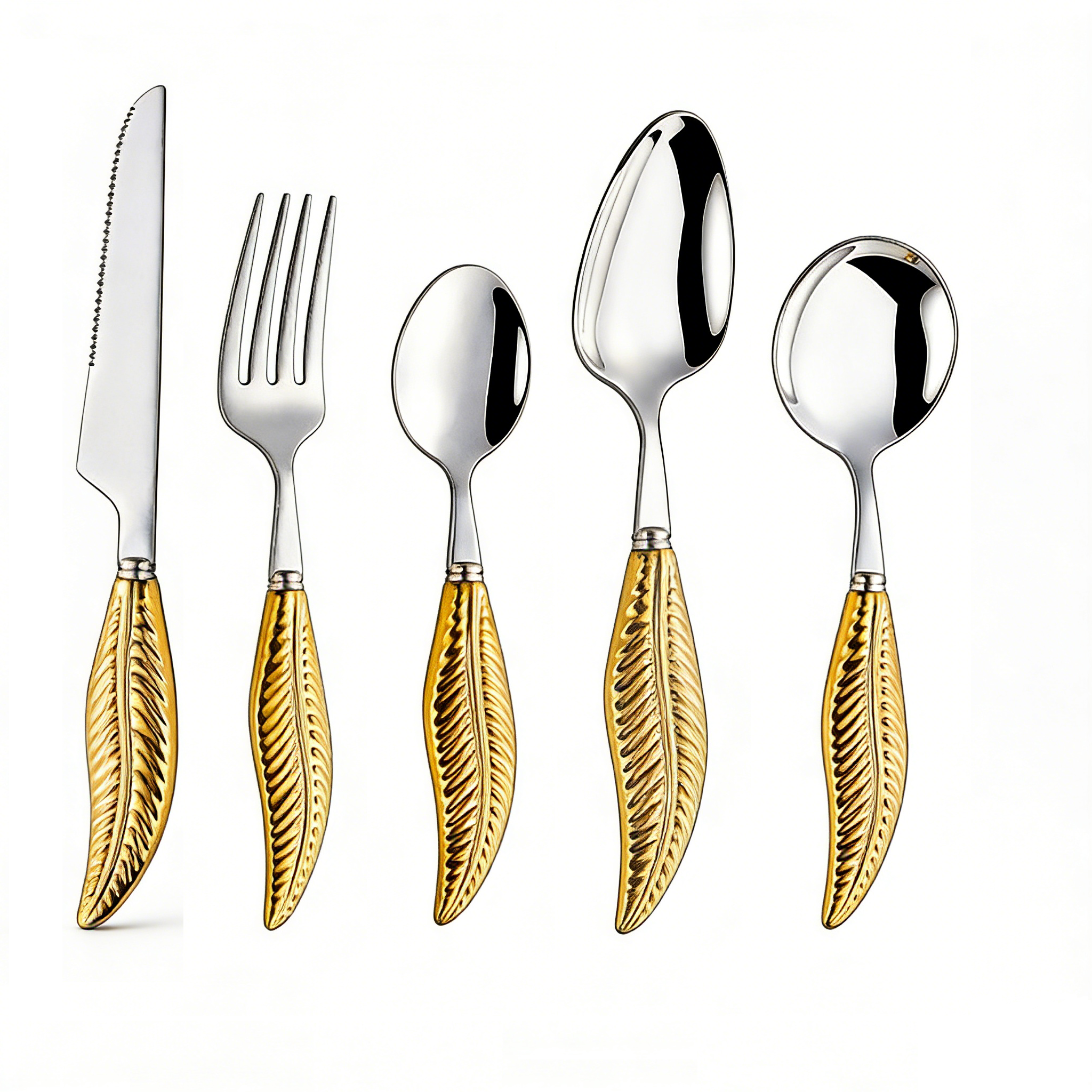 HGD 304 Stainless Steel Luxury Feather-Handled Cutlery | Premium Steak Knife Fork Spoon Set