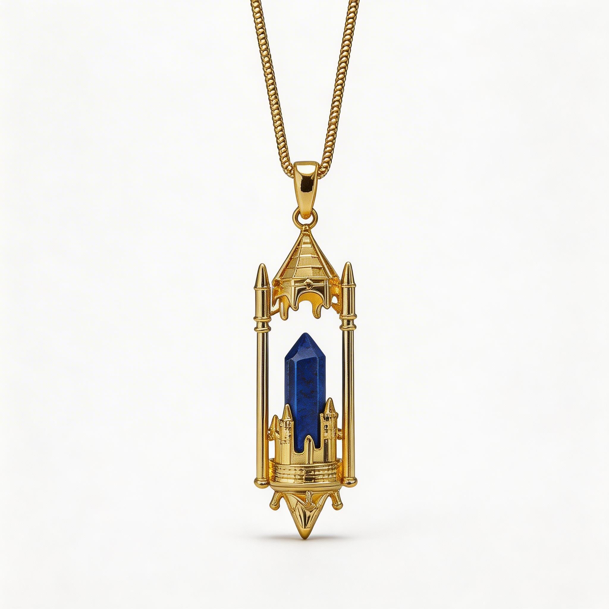 RYS Fantasy Castle Natural Crystal Point Pendant | Multi-Metal (Titanium/Silver/Gold) Options, Includes Chain