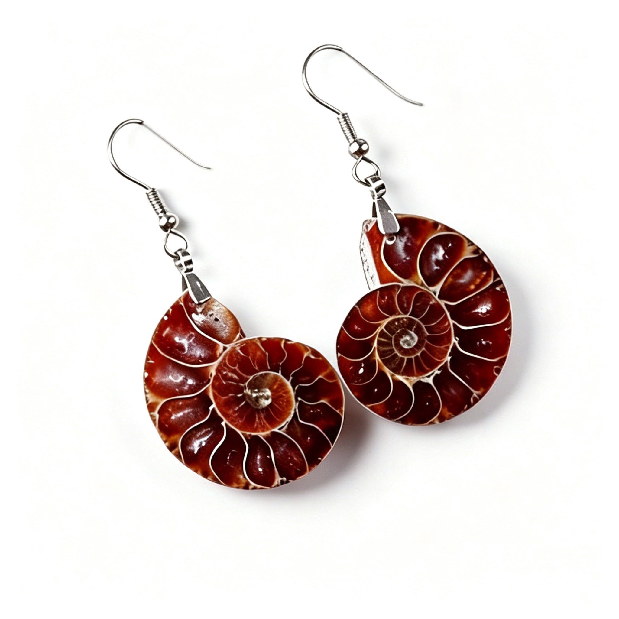 RYS Natural Ammonite Fossil Jewelry Brooch Necklace Earrings Set