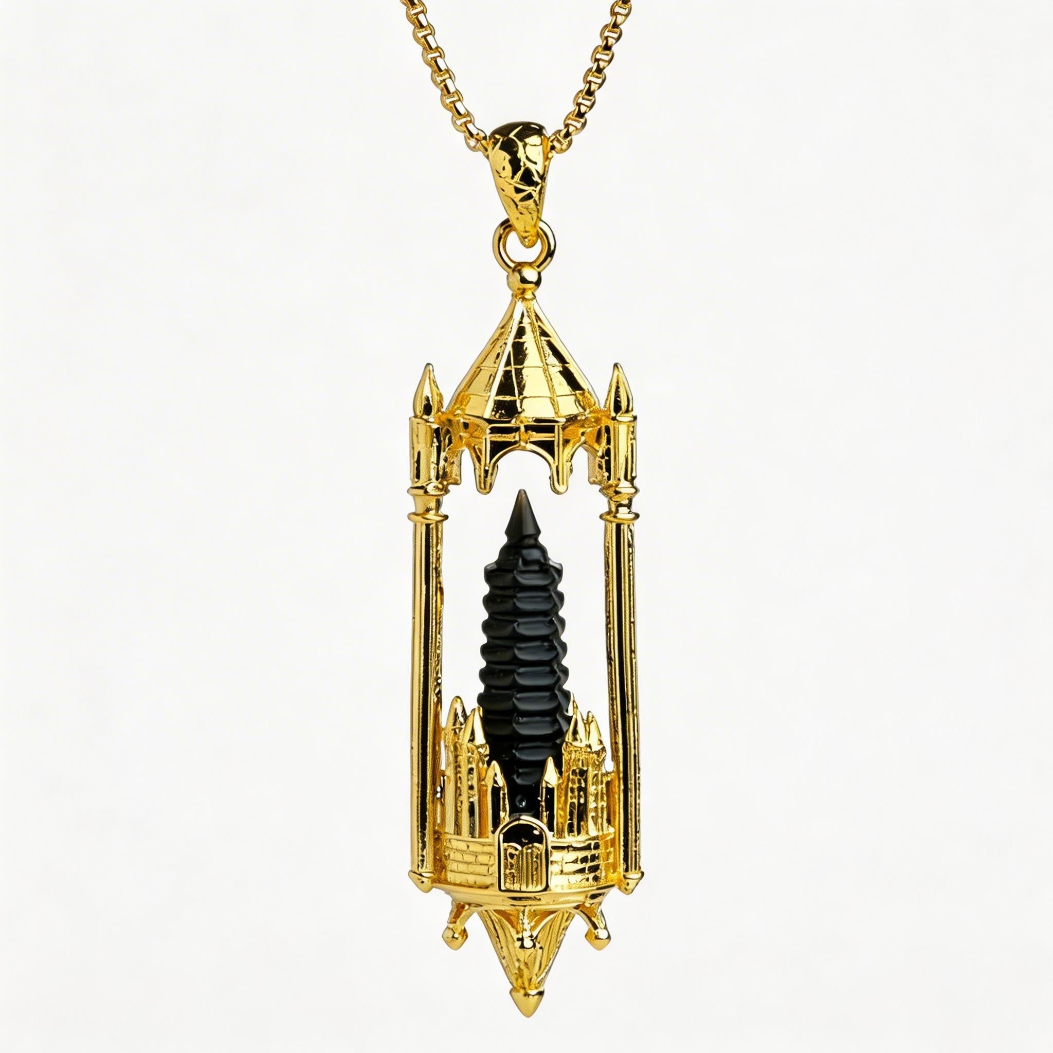 RYS Fantasy Castle Natural Crystal Point Pendant | Multi-Metal (Titanium/Silver/Gold) Options, Includes Chain