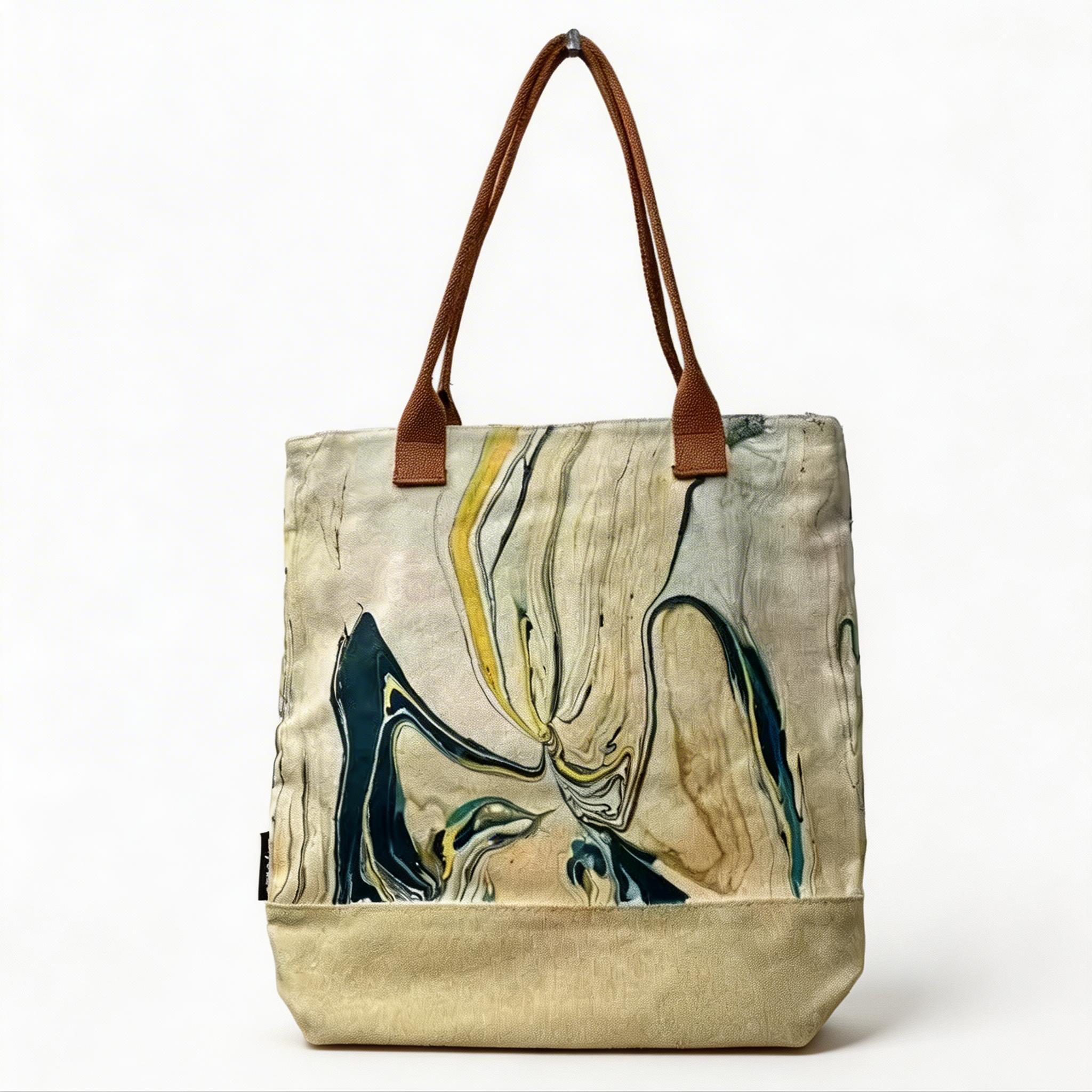 CMB Handcrafted Lacquer Color-Block Canvas Tote Bag