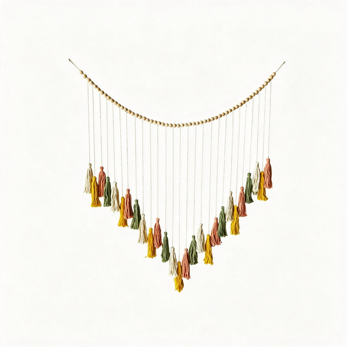 JXG Wood Bead Tassel Wall Tapestry Cotton Rope Woven Boho Wall Hanging Decor for Living Room Balcony