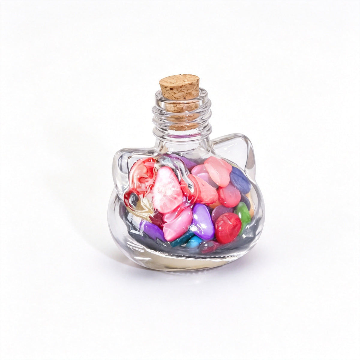 RYS Natural Crystal Chips Wish Bottle Cat Skull Shaped Glass Cork Bottle Halloween Home Decor Gift