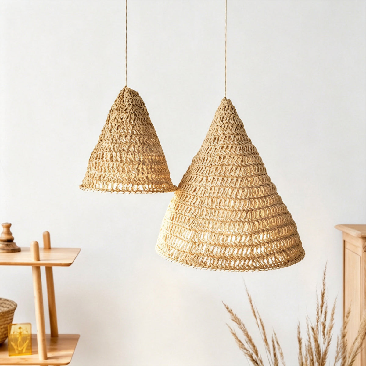 JXG Hand Woven Linen Style Pendant Lampshade Boho Handmade Ceiling Lamp Shade for Home Cafe Decor