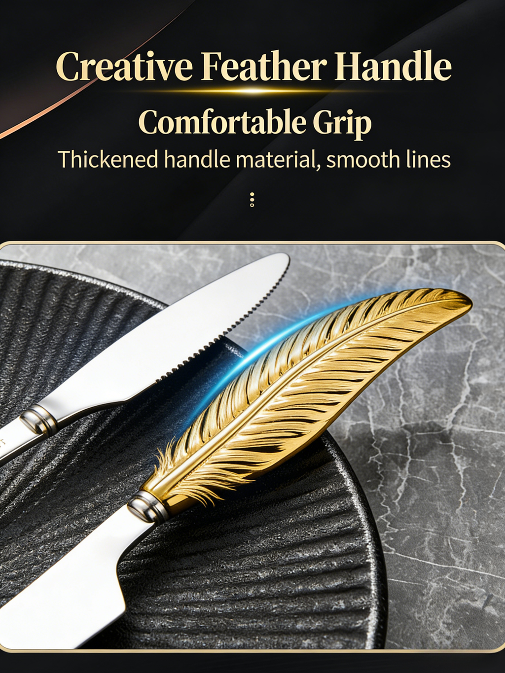 HGD 304 Stainless Steel Luxury Feather-Handled Cutlery | Premium Steak Knife Fork Spoon Set