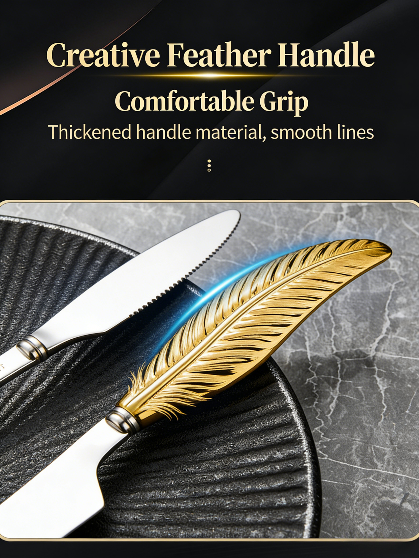 HGD 304 Stainless Steel Luxury Feather-Handled Cutlery | Premium Steak Knife Fork Spoon Set