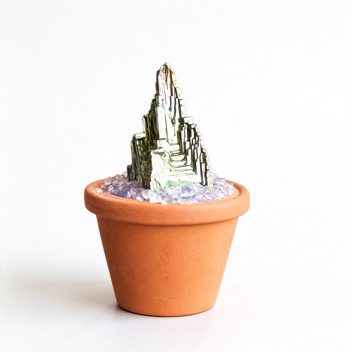 RYS Natural Crystal Raw Ore Ceramic Pot Bonsai, Gemstone DIY Potted Ornament, Home Desktop & Car Decor
