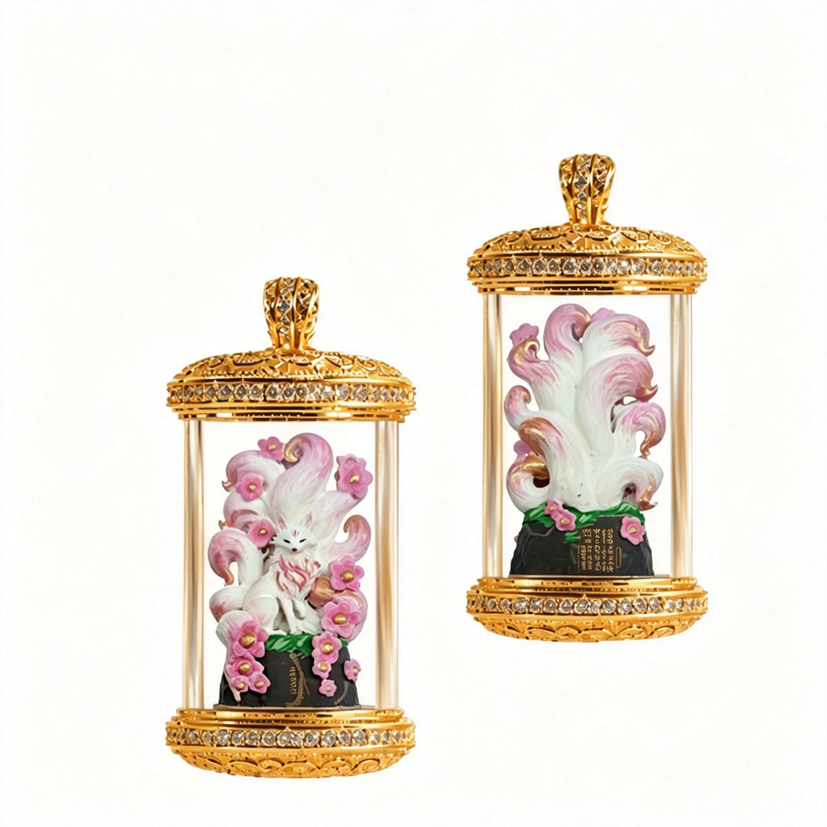 PTR Brass Hand‑painted 3D Statue Pendant Cylindrical Hollow Locket Necklace