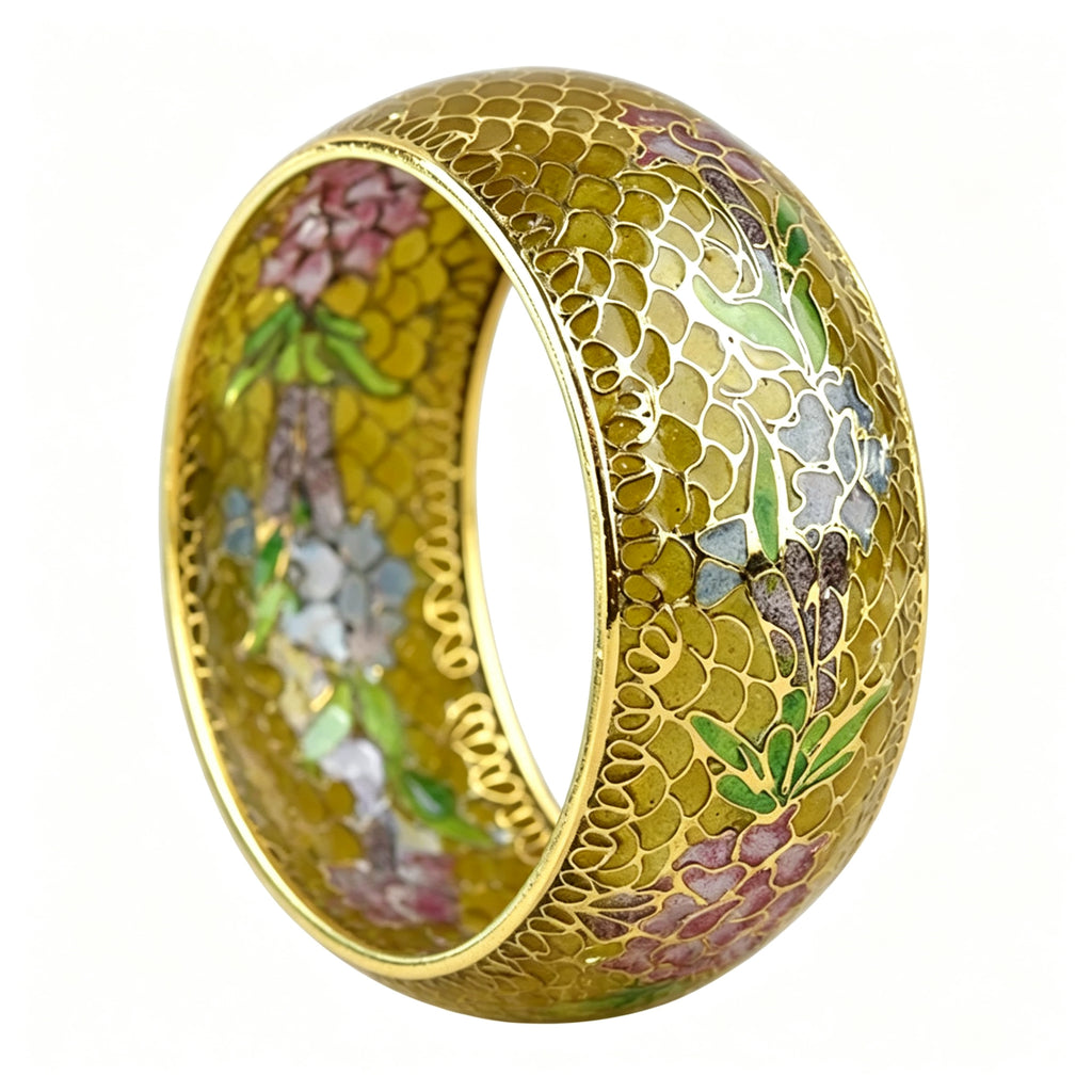 JCJ Vintage Beijing Hollow Cloisonne Bangle, Intricate Handmade Filigree Enamel Collectible Bracelet for Premium Gifting