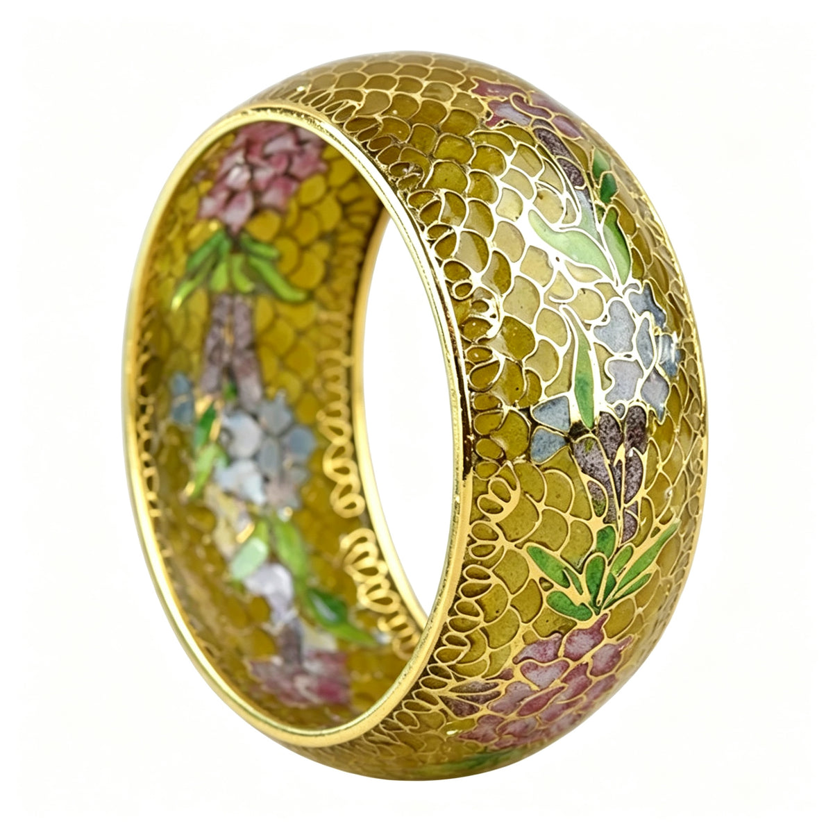 JCJ Vintage Beijing Hollow Cloisonne Bangle, Intricate Handmade Filigree Enamel Collectible Bracelet for Premium Gifting
