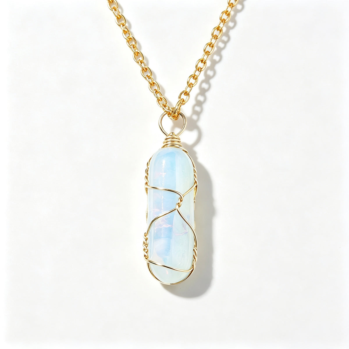 RYS Natural Hand Wire Wrapped Crystal Point Pendant Necklace, Minimalist Daily Jewelry Gift