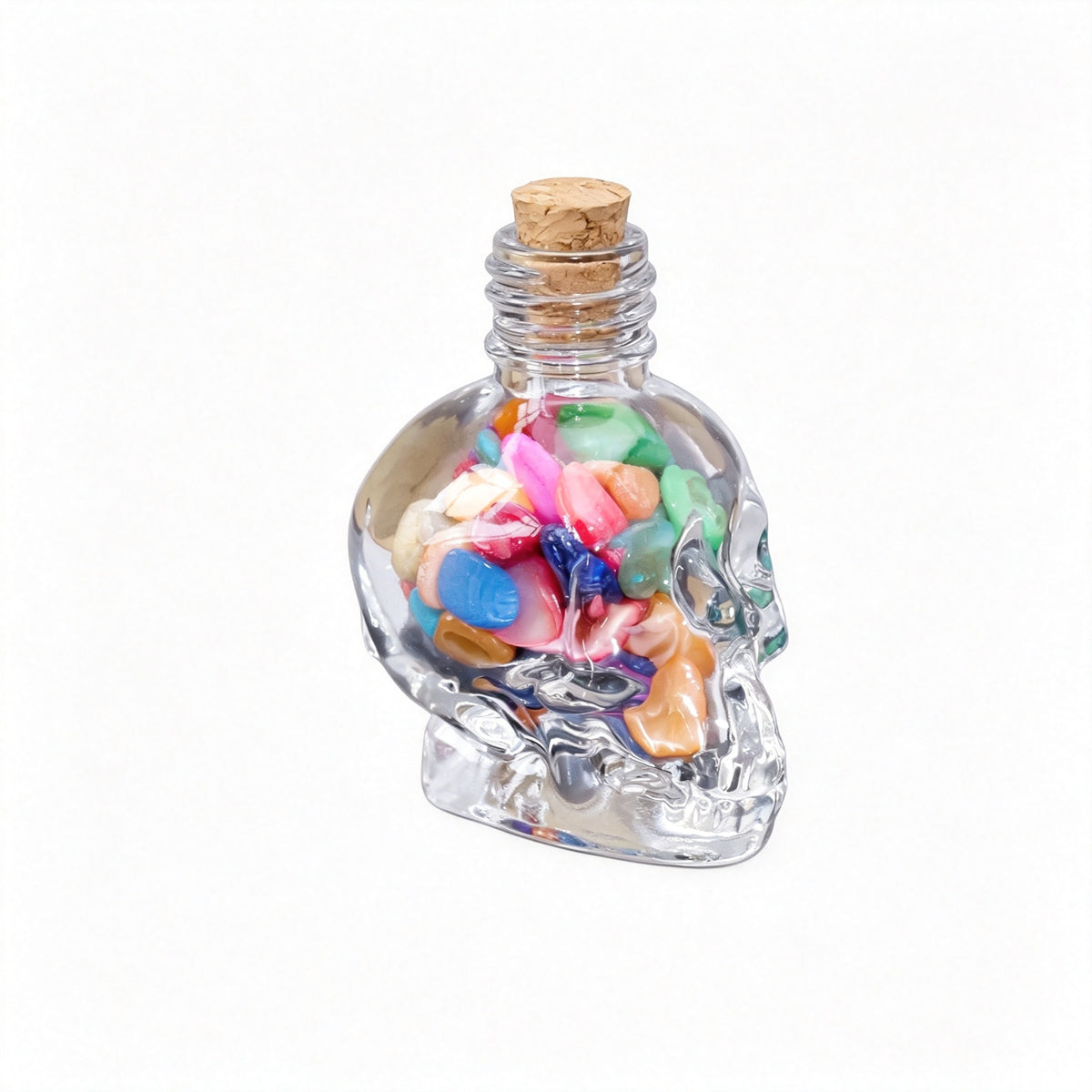 RYS Natural Crystal Chips Wish Bottle Cat Skull Shaped Glass Cork Bottle Halloween Home Decor Gift